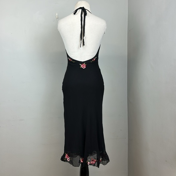 Vintage Betsey Johnson 100% Silk Rose Embroidered Halter Slip Dress Sz 4 - Picture 11 of 13